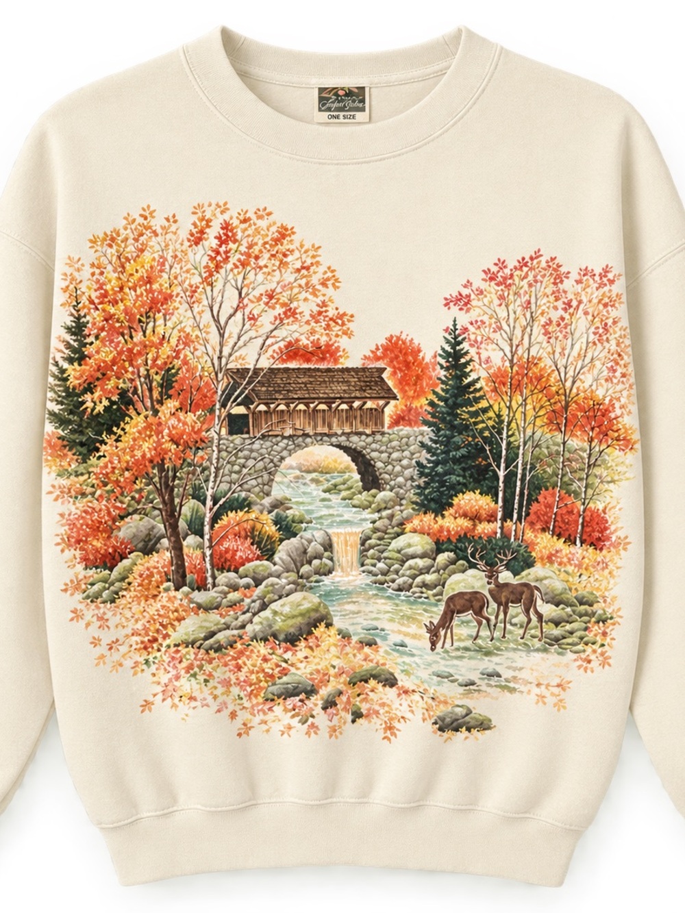 Lakeside Autumn Crewneck Sweater - Cream